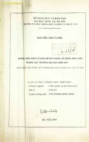 Luận văn thạc sĩ ussh những điều kiện cơ bản để xây dựng lối sống sinh viên trong các trường đại học hiện nay