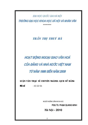 Luận văn thạc sĩ ussh hoạt động ngoại giao văn hóa của đảng và nhà nước việt nam từ 1986 đến năm 2009