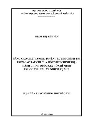 Luận văn thạc sĩ ussh nâng cao chất lượng tuyên truyền chính trị trên các tạp chí của học viện chính trị hành chính quốc gia hồ chí minh trước yêu cầu nhiệm vụ mới