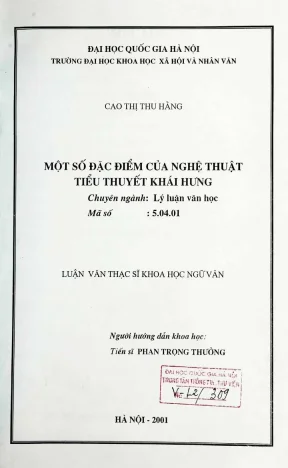 Luận văn thạc sĩ ussh một số đặc điểm nghệ thuật tiểu thuyết khái hưng