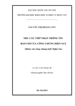 Luận văn thạc sĩ ussh nhu cầu tiếp nhận thông tin báo chí của công chúng hiện nay khảo sát công chúng tỉnh nghệ an