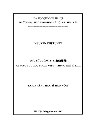 Luận văn thạc sĩ ussh bắc sứ thông lục và giao lưu học thuật việt trung thế kỉ xviii