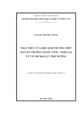 Luận văn thạc sĩ ussh nhận thức của học sinh trường thpt nguyễn trường tộ tp vinh nghệ an và vấn đề bạo lực học đường