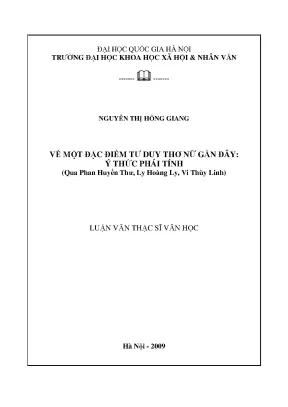 Luận văn thạc sĩ ussh về một đặc điểm tư duy thơ nữ gần đây ý thức phái tính qua phan huyền thư ly hoàng ly vi thuỳ linh