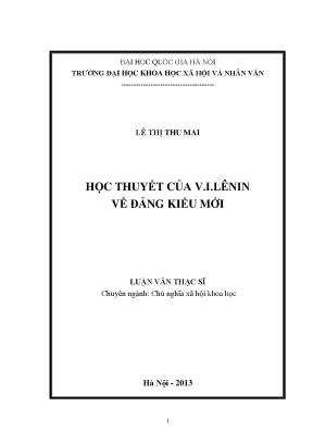 Luận văn thạc sĩ ussh học thuyết của v i lênin về đảng kiểu mới