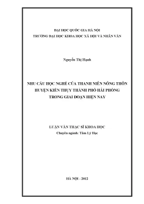 Luận văn thạc sĩ ussh nhu cầu học nghề của thanh niên nông thôn huyện kiến thụy thành phố hải phòng trong giai đoạn hiện nay