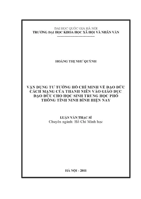 Luận văn thạc sĩ ussh vận dụng tư tưởng hồ chí minh về đạo đức cách mạng của thanh niên về giáo dục đạo đức cho học sinh trung học phổ thông tỉnh ninh bình hiện nay