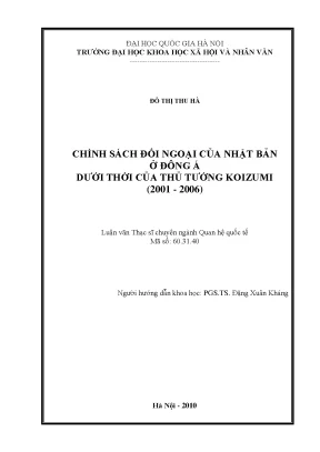 Luận văn thạc sĩ ussh chính sách đối ngoại của nhật bản ở đông á dưới thời của thủ tướng koizumi 2001 2006