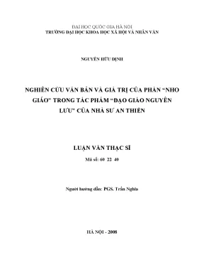 Luận văn thạc sĩ ussh nghiên cứu văn bản và giá trị của phần nho giáotrong tác phẩm đạo giáo nguyên lưucủa nhà sư an thiền luận văn ths văn học 60 22 40