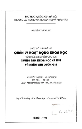 Luận văn thạc sĩ ussh một số vấn đề về quản lý hoạt động khoa học từ những nghiên cứu tại trung tâm khoa học xã hội và nhân văn quốc gia