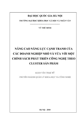 Luận văn thạc sĩ ussh nâng cao năng lực cạnh tranh của các doanh nghiệp nhỏ và vừa với một chính sách phát triển công nghệ theo cluster sản phẩm