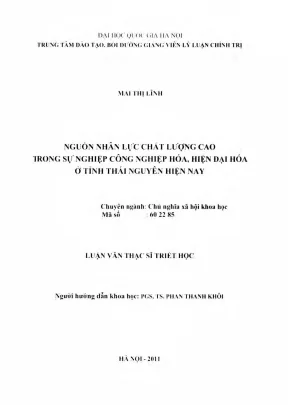 Luận văn thạc sĩ ussh nguồn nhân lực chất lượng cao trong sự nghiệp công nghiệp hóa hiện đại hóa ở tỉnh thái nguyên hiện nay
