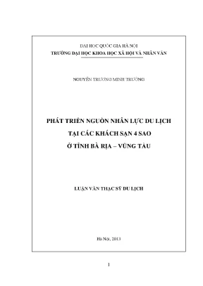 Luận văn thạc sĩ ussh phát triển nguồn nhân lực du lịch tại các khách sạn 4 sao ở tỉnh bà rịa vũng tàu