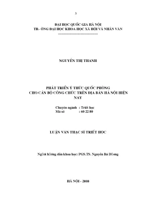 Luận văn thạc sĩ ussh phát triển ý thức quốc phòng cho cán bộ công chức trên địa bàn hà nội hiện nay