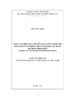 Luận văn thạc sĩ ussh nâng cao hiệu quả chuyển giao công nghệ cho nông dân nuôi trồng thủy sản bằng xây dựng mô hình trình diễn nghiên cứu trường hợp thành phố hải phòng