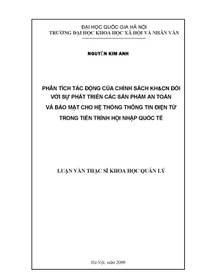 Luận văn thạc sĩ ussh phân tích tác động của chính sách khcn đối với sự phát triển các sản phẩm an toàn và bảo mật cho hệ thống thông tin điện tử từ trong tiến trình hội nhập quốc tế