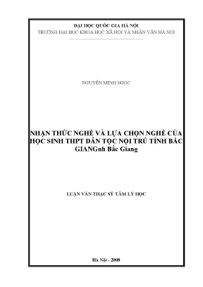 Luận văn thạc sĩ ussh nhận thức nghề và lựa chọn nghề của học sinh thpt dân tộc nội trú tỉnh bắc giang