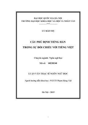 Luận văn thạc sĩ ussh câu phủ định tiếng hán trong sự đối chiếu với tiếng việt