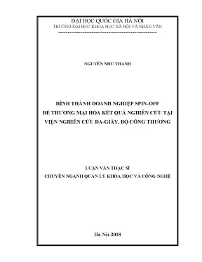 Luận văn thạc sĩ ussh hình thành doanh nghiệp spin off để thương mại hóa kết quả nghiên cứu tại viện nghiên cứu da giầy bộ công thương