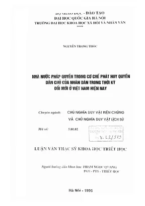 Luận văn thạc sĩ ussh nhà nước pháp quyền trong cơ chế phát huy quyền dân chủ của nhân dân trong thời kỳ đổi mới ở việt nam hiện nay