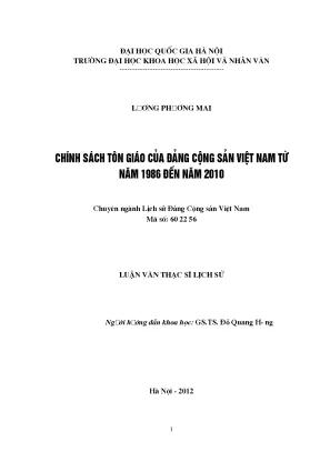 Luận văn thạc sĩ ussh chính sách tôn giáo của đảng cộng sản việt nam từ năm 1986 đến năm 2010