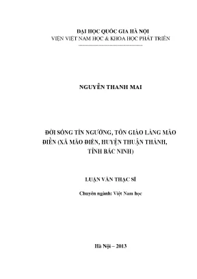 Luận văn thạc sĩ ussh đời sống tín ngưỡng tôn giáo làng mão điền xã mão điền huyện thuận thành tỉnh bắc ninh