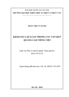 Luận văn thạc sĩ ussh khảo sát lập luận trong các văn bản quảng cáo tiếng việt