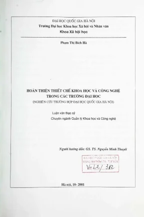 Luận văn thạc sĩ ussh hoàn thiện thiết chế khoa học và công nghệ trong các trường đại học nghiên cứu trường hợp đại học quốc gia hà nội