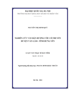 Luận văn thạc sĩ ussh nghiên cứu văn bản hương ước cổ truyền huyện văn lâm tỉnh hưng yên