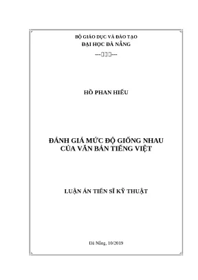Luận án tiến sĩ kỹ thuật đánh giá mức độ giống nhau của văn bản tiếng việt