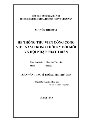 Luận văn thạc sĩ ussh hệ thống thư viện công cộng việt nam trong thời kỳ đổi mới và hội nhập phát triển