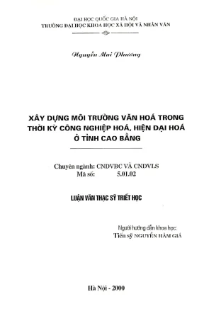 Luận văn thạc sĩ ussh xây dựng môi trường văn hoá trong thời kỳ công nghiệp hoá hiện đại hoá ở tỉnh cao bằng