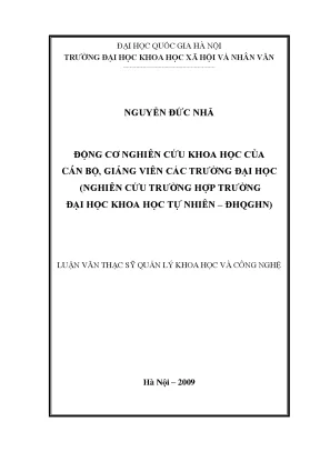 Luận văn thạc sĩ ussh động cơ nghiên cứu khoa học của cán bộ giảng viên các trường đại học nghiên cứu trường hợp trường đại học khoa học tự nhiên đqghn