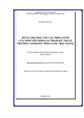 Luận văn thạc sĩ ussh hứng thú học tập các môn cơ sở của sinh viên khoa sư phạm kỹ thuật trường cao đẳng nông lâm bắc giang