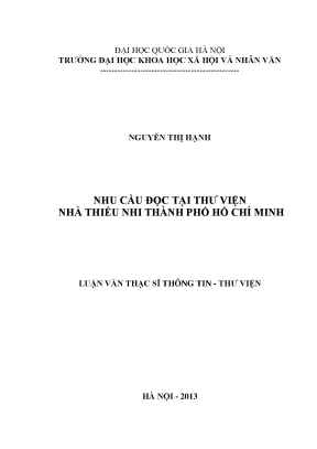 Luận văn thạc sĩ ussh nhu cầu đọc tại thư viện nhà thiếu nhi thành phố hồ chí minh