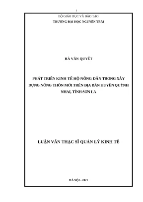 Luận văn thạc sỹ phát triển kinh tế hộ nông dân trong xây dựng nông thôn mới trên địa bàn huyện quỳnh nhai tỉnh sơn la