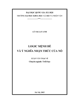Luận văn thạc sĩ ussh logic mệnh đề và ý nghĩa nhận thức của nó