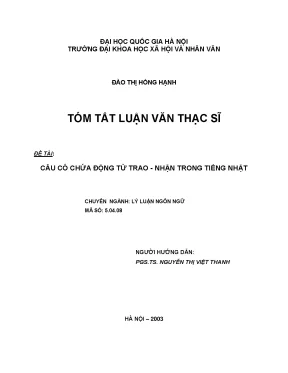 Luận văn thạc sĩ ussh câu có chứa động từ trao nhận trong tiếng nhật