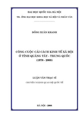 Luận văn thạc sĩ ussh công cuộc cải cách kinh tế xã hội ở tỉnh quảng tây trung quốc 1978 2005