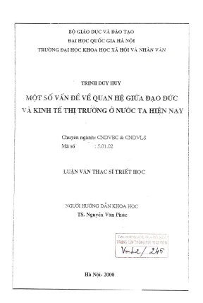 Luận văn thạc sĩ ussh một số vấn đề quan hệ giữa đạo đức và kinh tế thị trường ở nước ta hiện nay