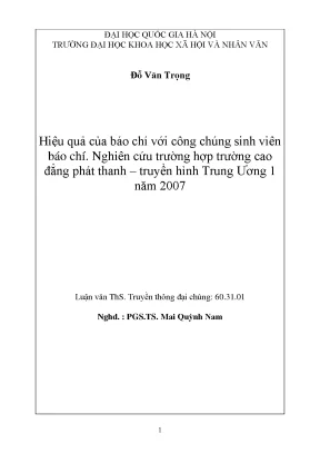 Luận văn thạc sĩ ussh hiệu quả của báo chí với công chúng sinh viên báo chí nghiên cứu rường hợp trường cao đẳng phát thanh truyền hình tw1 năm 2007
