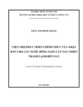 Luận văn thạc sĩ ussh viện trợ phát triển chính thức của nhật bản cho các nước đông nam á từ sau chiến tranh lạnh đến nay