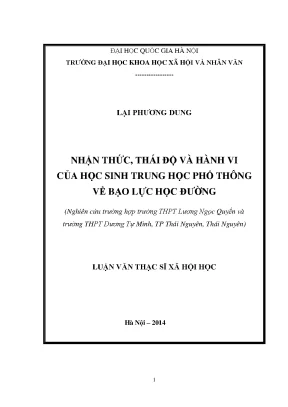 Luận văn thạc sĩ ussh nhận thức thái độ và hành vi của học sinh trung học phổ thông về bạo lực học đường qua nghiên cứu trường hợp trường thpt lương ngọc quyền