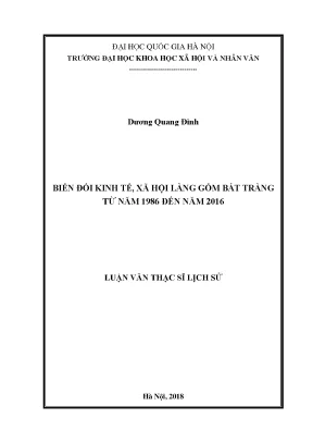 Luận văn thạc sĩ ussh biến đổi kinh tế xã hội làng gốm bát tràng từ năm 1986 đến năm 2016