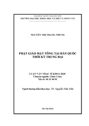 Luận văn thạc sĩ ussh phật giáo mật tông tại hàn quốc thời kỳ trung đại