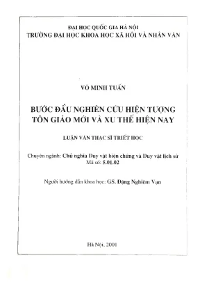 Luận văn thạc sĩ ussh bước đầu nghiên cứu hiện tượng tôn giáo mới và xu thế hiện nay
