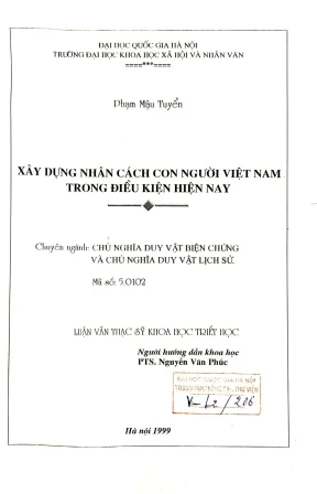Luận văn thạc sĩ ussh xây dựng nhân cách con người việt nam trong điều kiện hiện nay