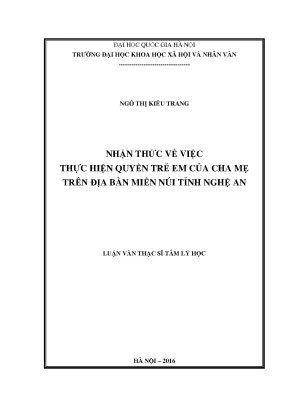 Luận văn thạc sĩ ussh nhận thức về việc thực hiện quyền trẻ em của cha mẹ trên địa bàn miền núi tỉnh nghệ an