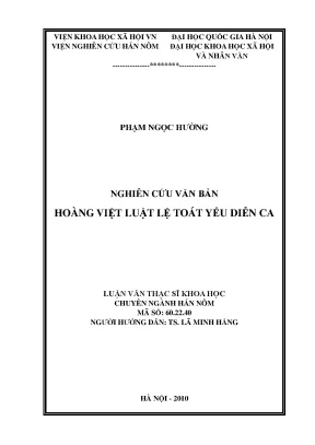 Luận văn thạc sĩ ussh nghiên cứu văn bản hoàng việt luật lệ toát yếu diễn ca