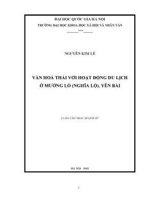 Luận văn thạc sĩ ussh văn hóa thái với hoạt động du lịch ở mường lò nghĩa lộ yên bái